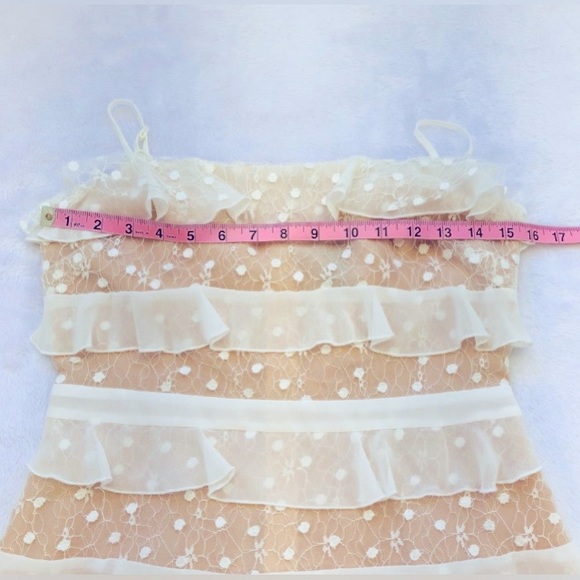 Forever 21 layers of white ruffles on tan sheer lining lace dress med - Picture 9 of 10